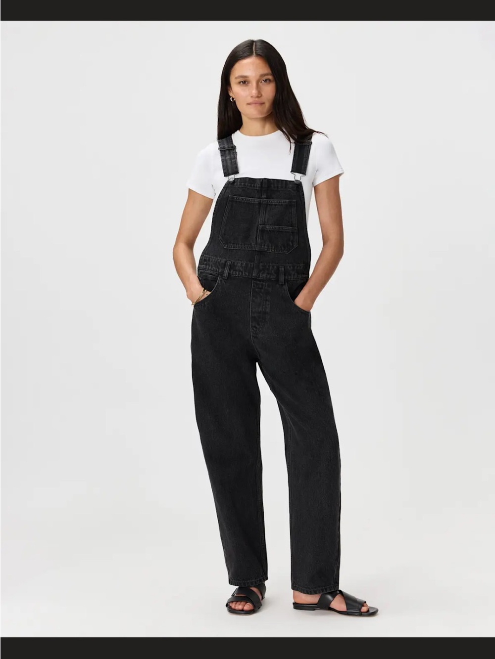 QUINCE Black denim overalls NWOT size M